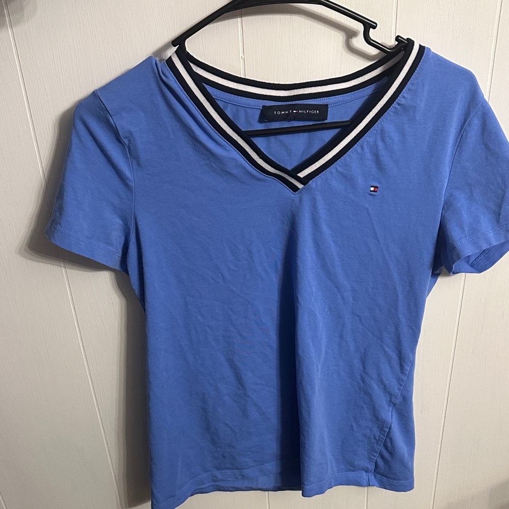 Tommy Hilfiger Women's Blue V-Neck Tee